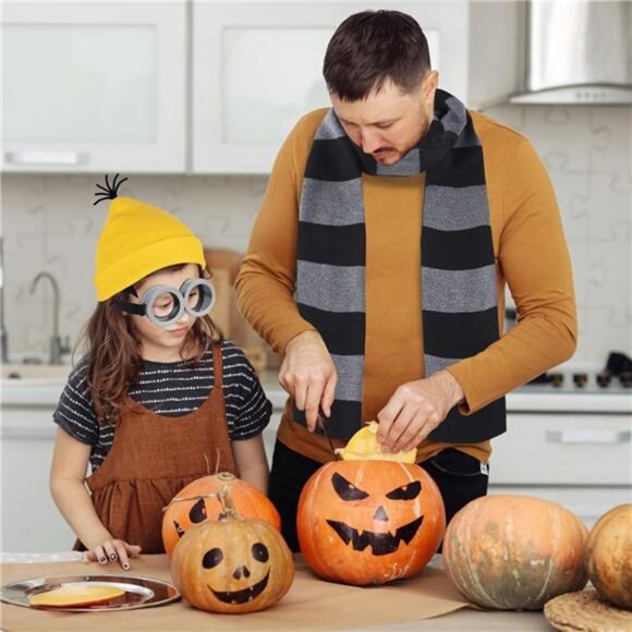 New Scarf for Men,Black and Gray Striped Mens Scarf Winter Halloween Costume - Picture 6 of 7